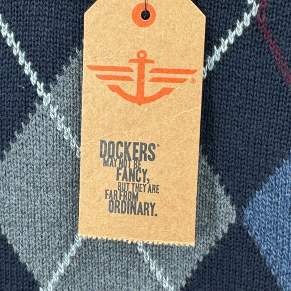 Dockers Argyle Diamond Pattern Crew Neck Sweater Mens XL 100% Cotton Navy Blue - Picture 3 of 7